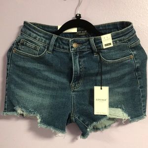Denim shorts.